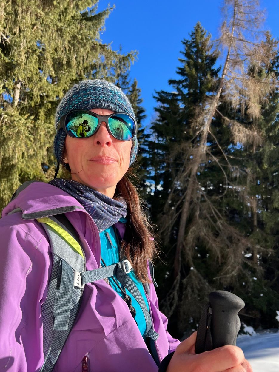 Sarah in the Valais alpine forest near Val des Bagnes, Switzerland